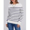 imageANRABESS Sweaters for Women Long Sleeve Lightweight Crewneck Soft Basic Knit Loose Fit Pullover Top 2025 Fall Trendy OutfitsWhite Navy Blue