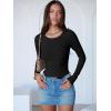 imageANRABESS Women Long Sleeve Crew Neck Bodysuits Top 2025 Fall Slim Fit Ribbed Knit Soft Basic Tee ShirtsBlack