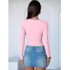 imageANRABESS Women Long Sleeve Crew Neck Bodysuits Top 2025 Fall Slim Fit Ribbed Knit Soft Basic Tee ShirtsBright Pink