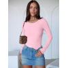 imageANRABESS Women Long Sleeve Crew Neck Bodysuits Top 2025 Fall Slim Fit Ribbed Knit Soft Basic Tee ShirtsBright Pink