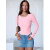 imageANRABESS Women Long Sleeve Crew Neck Bodysuits Top 2025 Fall Slim Fit Ribbed Knit Soft Basic Tee ShirtsBright Pink