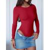 imageANRABESS Women Long Sleeve Crew Neck Bodysuits Top 2025 Fall Slim Fit Ribbed Knit Soft Basic Tee ShirtsBright Red