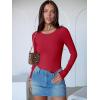 imageANRABESS Women Long Sleeve Crew Neck Bodysuits Top 2025 Fall Slim Fit Ribbed Knit Soft Basic Tee ShirtsBright Red