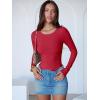 imageANRABESS Women Long Sleeve Crew Neck Bodysuits Top 2025 Fall Slim Fit Ribbed Knit Soft Basic Tee ShirtsBright Red