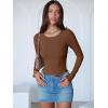 imageANRABESS Women Long Sleeve Crew Neck Bodysuits Top 2025 Fall Slim Fit Ribbed Knit Soft Basic Tee ShirtsBrown