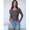 imageANRABESS Women Long Sleeve Crew Neck Bodysuits Top 2025 Fall Slim Fit Ribbed Knit Soft Basic Tee ShirtsDeep Grey
