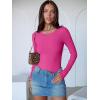 imageANRABESS Women Long Sleeve Crew Neck Bodysuits Top 2025 Fall Slim Fit Ribbed Knit Soft Basic Tee ShirtsHot Pink