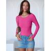 imageANRABESS Women Long Sleeve Crew Neck Bodysuits Top 2025 Fall Slim Fit Ribbed Knit Soft Basic Tee ShirtsHot Pink