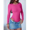 imageANRABESS Women Long Sleeve Crew Neck Bodysuits Top 2025 Fall Slim Fit Ribbed Knit Soft Basic Tee ShirtsHot Pink