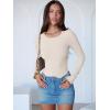 imageANRABESS Women Long Sleeve Crew Neck Bodysuits Top 2025 Fall Slim Fit Ribbed Knit Soft Basic Tee ShirtsLight Apricot