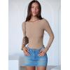 imageANRABESS Women Long Sleeve Crew Neck Bodysuits Top 2025 Fall Slim Fit Ribbed Knit Soft Basic Tee ShirtsLight Camel