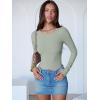 imageANRABESS Women Long Sleeve Crew Neck Bodysuits Top 2025 Fall Slim Fit Ribbed Knit Soft Basic Tee ShirtsLight Green
