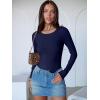 imageANRABESS Women Long Sleeve Crew Neck Bodysuits Top 2025 Fall Slim Fit Ribbed Knit Soft Basic Tee ShirtsNavy Blue