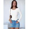imageANRABESS Women Long Sleeve Crew Neck Bodysuits Top 2025 Fall Slim Fit Ribbed Knit Soft Basic Tee ShirtsWhite