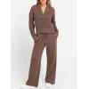 imageANRABESS Womens 2 Piece Outfits 2025 Fall Crochet Knit Half Zip Sweater Top Wide Leg Pant Travel Matching Sets Lounge ClothesBrown