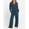 imageANRABESS Womens 2 Piece Outfits 2025 Fall Crochet Knit Half Zip Sweater Top Wide Leg Pant Travel Matching Sets Lounge ClothesDark Teal