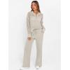 imageANRABESS Womens 2 Piece Outfits 2025 Fall Crochet Knit Half Zip Sweater Top Wide Leg Pant Travel Matching Sets Lounge ClothesLight Tan