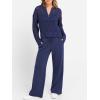 imageANRABESS Womens 2 Piece Outfits 2025 Fall Crochet Knit Half Zip Sweater Top Wide Leg Pant Travel Matching Sets Lounge ClothesNavy Blue