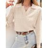 imageANRABESS Womens Cable Knit Sweaters Long Sleeve V Neck Sweater Tops Casual Pullover Polo Shirts 2025 Fall Fashion OutfitsParchment Beige