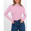 imageANRABESS Womens Lettuce Trim Mock Neck Long Sleeve Tops 2025 Casual Dressy Ribbed Knit Slim Fit Tee Shirt Fall Layer OutfitsBright Pink