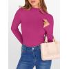 imageANRABESS Womens Lettuce Trim Mock Neck Long Sleeve Tops 2025 Casual Dressy Ribbed Knit Slim Fit Tee Shirt Fall Layer OutfitsHot Pink