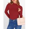 imageANRABESS Womens Lettuce Trim Mock Neck Long Sleeve Tops 2025 Casual Dressy Ribbed Knit Slim Fit Tee Shirt Fall Layer OutfitsRed
