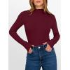 imageANRABESS Womens Lettuce Trim Mock Neck Long Sleeve Tops 2025 Casual Dressy Ribbed Knit Slim Fit Tee Shirt Fall Layer OutfitsWine Red