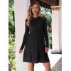 imageANRABESS Womens Long Sleeve 2025 Fall Short Dress Casual Ribbed Knit Crewneck Flowy A Line Mini Sweater Dresses with PocketsBlack