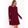 imageANRABESS Womens Long Sleeve 2025 Fall Short Dress Casual Ribbed Knit Crewneck Flowy A Line Mini Sweater Dresses with PocketsBurgundy