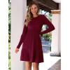 imageANRABESS Womens Long Sleeve 2025 Fall Short Dress Casual Ribbed Knit Crewneck Flowy A Line Mini Sweater Dresses with PocketsBurgundy
