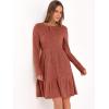 imageANRABESS Womens Long Sleeve 2025 Fall Short Dress Casual Ribbed Knit Crewneck Flowy A Line Mini Sweater Dresses with PocketsBurnt Orange