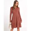 imageANRABESS Womens Long Sleeve 2025 Fall Short Dress Casual Ribbed Knit Crewneck Flowy A Line Mini Sweater Dresses with PocketsBurnt Orange