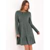 imageANRABESS Womens Long Sleeve 2025 Fall Short Dress Casual Ribbed Knit Crewneck Flowy A Line Mini Sweater Dresses with PocketsGray Green