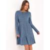 imageANRABESS Womens Long Sleeve 2025 Fall Short Dress Casual Ribbed Knit Crewneck Flowy A Line Mini Sweater Dresses with PocketsGrey Blue