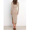 imageANRABESS Womens Long Sleeve Sweater Dress Crew Neck Slim Fit Slit Tie Waist 2025 Ribbed Knit Bodycon Midi Dress Fall OutfitsAlmond