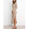 imageANRABESS Womens Long Sleeve Sweater Dress Crew Neck Slim Fit Slit Tie Waist 2025 Ribbed Knit Bodycon Midi Dress Fall OutfitsAlmond