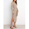 imageANRABESS Womens Long Sleeve Sweater Dress Crew Neck Slim Fit Slit Tie Waist 2025 Ribbed Knit Bodycon Midi Dress Fall OutfitsAlmond