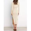 imageANRABESS Womens Long Sleeve Sweater Dress Crew Neck Slim Fit Slit Tie Waist 2025 Ribbed Knit Bodycon Midi Dress Fall OutfitsBeige