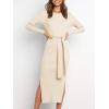 imageANRABESS Womens Long Sleeve Sweater Dress Crew Neck Slim Fit Slit Tie Waist 2025 Ribbed Knit Bodycon Midi Dress Fall OutfitsBeige