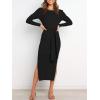 imageANRABESS Womens Long Sleeve Sweater Dress Crew Neck Slim Fit Slit Tie Waist 2025 Ribbed Knit Bodycon Midi Dress Fall OutfitsBlack