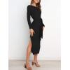 imageANRABESS Womens Long Sleeve Sweater Dress Crew Neck Slim Fit Slit Tie Waist 2025 Ribbed Knit Bodycon Midi Dress Fall OutfitsBlack