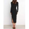 imageANRABESS Womens Long Sleeve Sweater Dress Crew Neck Slim Fit Slit Tie Waist 2025 Ribbed Knit Bodycon Midi Dress Fall OutfitsBlack