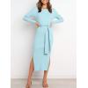 imageANRABESS Womens Long Sleeve Sweater Dress Crew Neck Slim Fit Slit Tie Waist 2025 Ribbed Knit Bodycon Midi Dress Fall OutfitsBlue