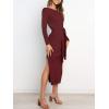 imageANRABESS Womens Long Sleeve Sweater Dress Crew Neck Slim Fit Slit Tie Waist 2025 Ribbed Knit Bodycon Midi Dress Fall OutfitsBurgundy