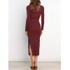 imageANRABESS Womens Long Sleeve Sweater Dress Crew Neck Slim Fit Slit Tie Waist 2025 Ribbed Knit Bodycon Midi Dress Fall OutfitsBurgundy
