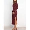 imageANRABESS Womens Long Sleeve Sweater Dress Crew Neck Slim Fit Slit Tie Waist 2025 Ribbed Knit Bodycon Midi Dress Fall OutfitsBurgundy