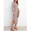 imageANRABESS Womens Long Sleeve Sweater Dress Crew Neck Slim Fit Slit Tie Waist 2025 Ribbed Knit Bodycon Midi Dress Fall OutfitsCamel