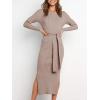 imageANRABESS Womens Long Sleeve Sweater Dress Crew Neck Slim Fit Slit Tie Waist 2025 Ribbed Knit Bodycon Midi Dress Fall OutfitsCamel