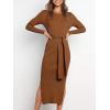 imageANRABESS Womens Long Sleeve Sweater Dress Crew Neck Slim Fit Slit Tie Waist 2025 Ribbed Knit Bodycon Midi Dress Fall OutfitsCaramel