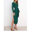 imageANRABESS Womens Long Sleeve Sweater Dress Crew Neck Slim Fit Slit Tie Waist 2025 Ribbed Knit Bodycon Midi Dress Fall OutfitsDark Green